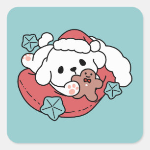 Sticker Carré Chien de Noël à Santa Hat - Jour de Noël pour Anim