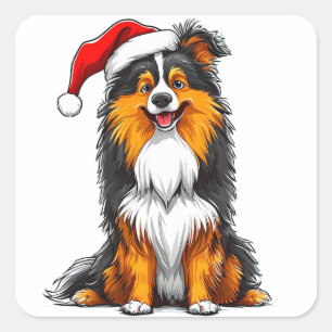 Sticker Carré Chien de Noël adorable