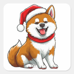 Sticker Carré Chien de Noël adorable