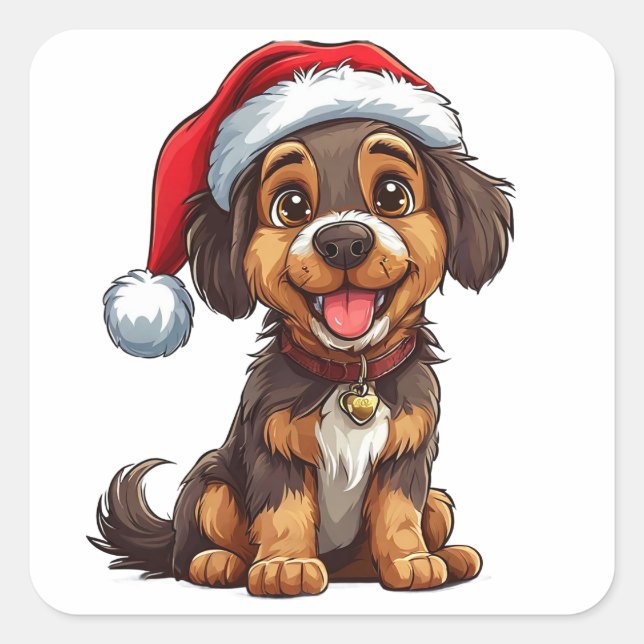 Sticker Carré Chien de Noël adorable (Devant)