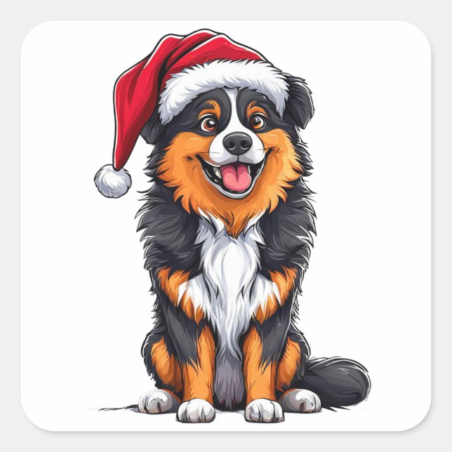 Sticker Carré Chien de Noël Adorable (Devant)