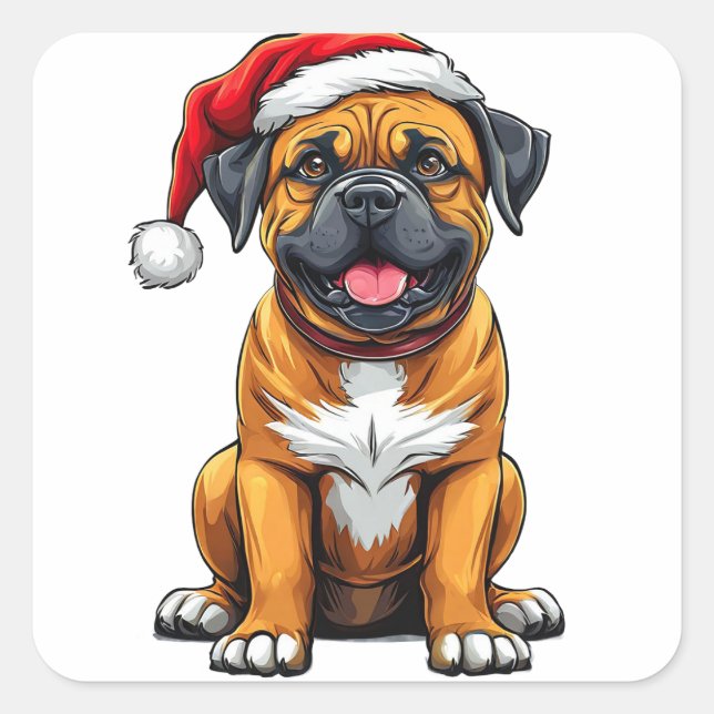 Sticker Carré Chien de Noël Adorable (Devant)