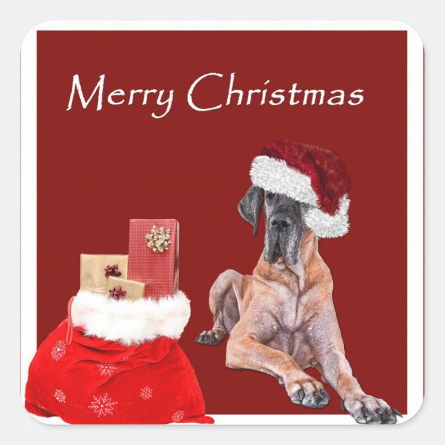 Sticker Carré Chien de Noël Great Dane (Devant)