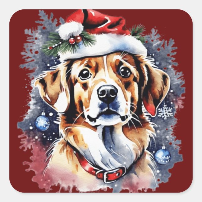 Sticker Carré Chien de Noël mignon (Devant)