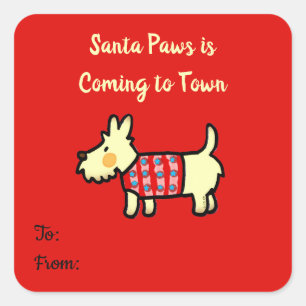 Sticker Carré Chien de Noël Santa Paws Puppy Festif