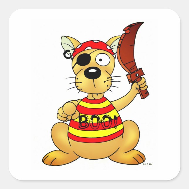 Sticker Carré Chien de pirate drôle avec épée jouet (Devant)