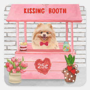 Sticker Carré Chien de Poméranie Valentine's Day Kissing Booth