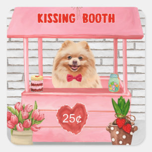 Sticker Carré Chien de Poméranie Valentine's Day Kissing Booth
