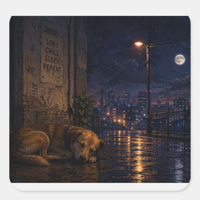 Sticker Carré chien de rue dormant (Devant)