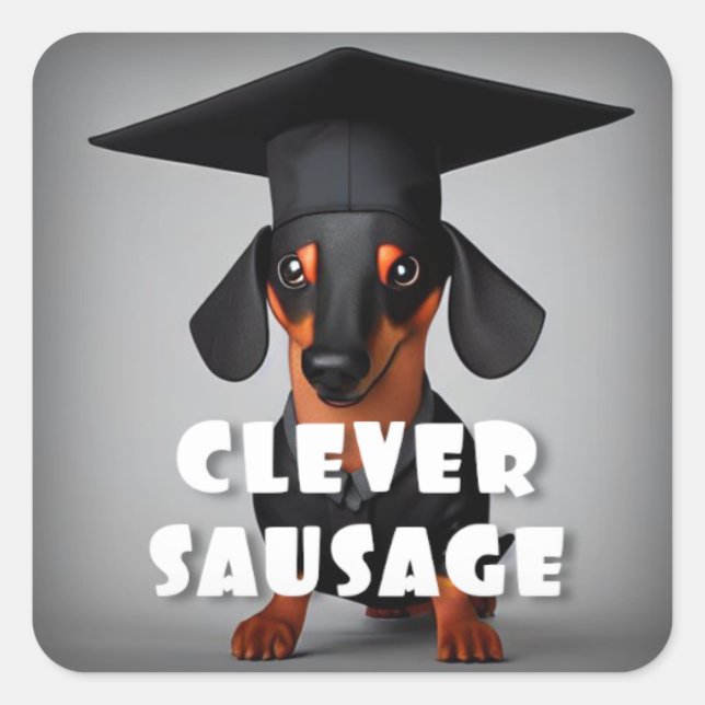 Sticker Carré Chien de saucisse intelligent (Devant)