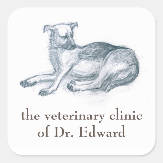 Sticker Carré Chien. Dessin au crayon. (Devant)