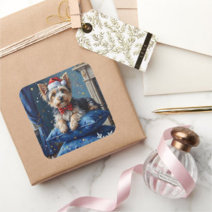 Sticker Carré Chien élégant Biewer Terrier Velvet Noël
