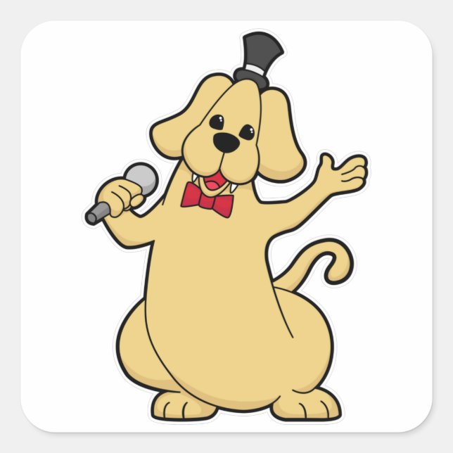 Sticker Carré Chien en chantant avec microphone (Devant)