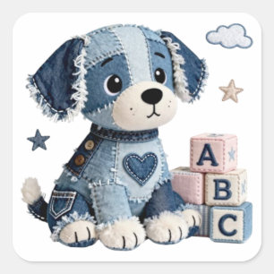 Sticker Carré Chien en patchwork de denim