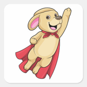 Sticker Carré Chien en Superhéros avec Cape