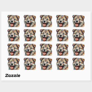 Sticker Carré Chien fantaisiste à motif mosaïque