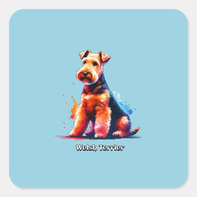Sticker Carré Chien gallois Terrier (Devant)