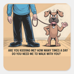Sticker Carré Chien Grincheux Dessin Animé Drôle de Marche