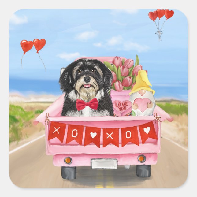 Sticker Carré Chien Havanais Saint Valentin Camion (Devant)