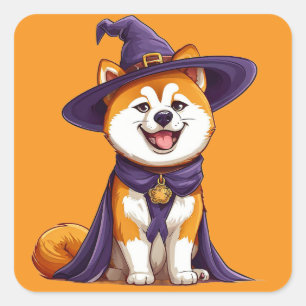 Sticker Carré Chien heureux portant un chapeau de sorcière