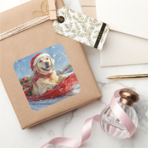 Sticker Carré Chien Labrador dans un traîneau Laissez tomber la 