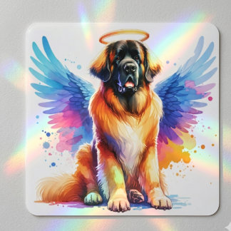 Sticker Carré Chien Léonberg en aquarelle ange