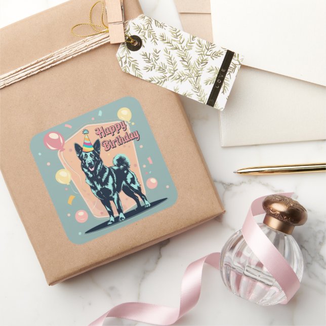 Sticker Carré Chien Malinois Belge Coloré (Cadeaux)