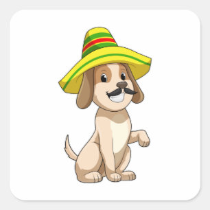 Sticker Carré Chien mexicain avec casquette de paille