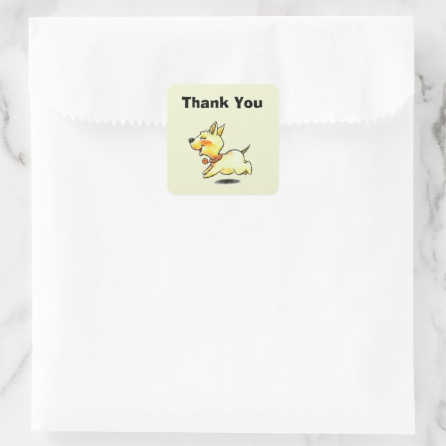 Sticker Carré Chien Mignon Courant Merci (Sac)