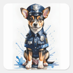 Sticker Carré Chien mignon de la police Aquarelle uniforme