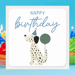 Sticker Carré Chien mignon moderne Joyeux anniversaire