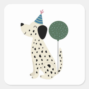 Sticker Carré Chien mignon Simple Minimal Joyeux Anniversaire