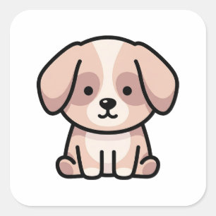 Sticker Carré Chien minimal équilibré – Illustration mignonne mo