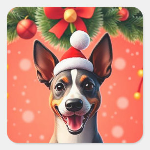 Sticker Carré Chien parmi les décorations de Noël festives