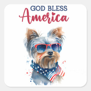 Sticker Carré Chien patriote-Yorkshire-terrier