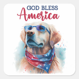 Sticker Carré Chien Patriotique-Golden Retriever