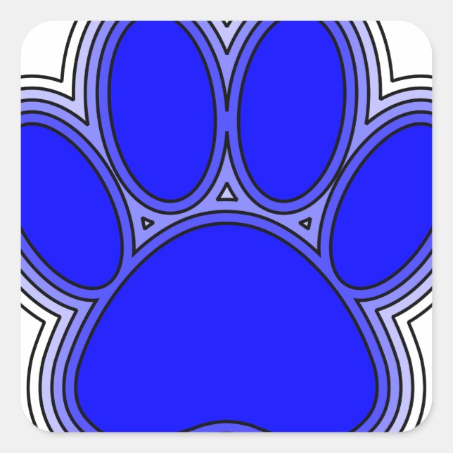 Sticker Carré Chien Paw En Bleu Avec Contours (Devant)