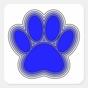 Sticker Carré Chien Paw En Bleu Avec Contours