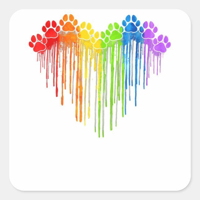 Sticker Carré Chien Paws Rainbow Heart Amoureux des chiens Gay p (Devant)
