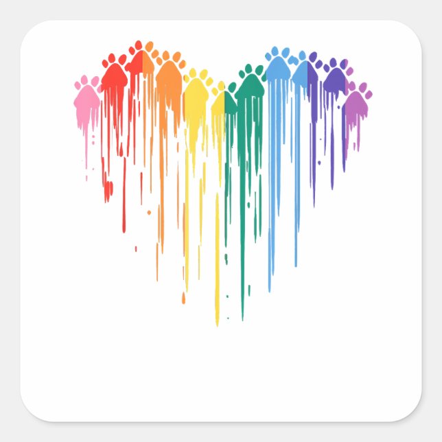 Sticker Carré Chien Paws Rainbow Heart Amoureux des chiens Gay p (Devant)
