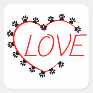 Sticker Carré Chien Paws Red Heart Love
