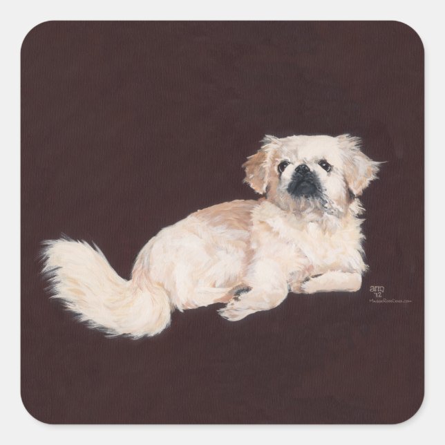 Sticker Carré Chien pekingese blanc (Devant)