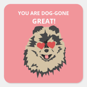 Sticker Carré Chien Pomeranian Valentine Heart