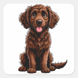 Sticker Carré Chien retriever à poil frisé de dessin animé heure