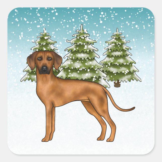 Sticker Carré Chien Rhodesian Ridgeback Lion Chien Neigeux Forêt (Devant)