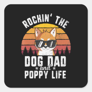 Sticker Carré Chien Rockin papa et la vie de chiot   shiba inu c
