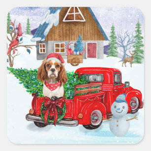 Sticker Carré Chien Roi Cavalier En Livraison De Noël Camion Nei
