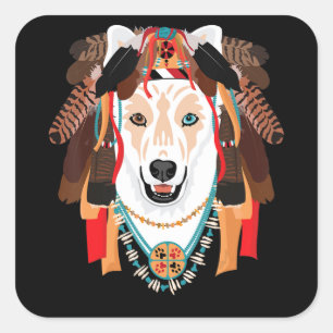Sticker Carré Chien Shaman Sibérien Husky Wolf Dog