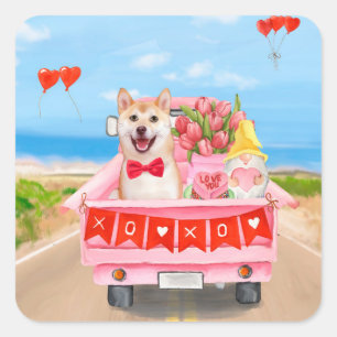 Sticker Carré Chien Shiba Inu Saint Valentin Coeurs de Camion