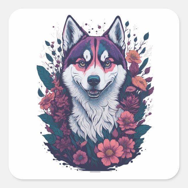 Sticker Carré Chien sibérien Husky (Devant)
